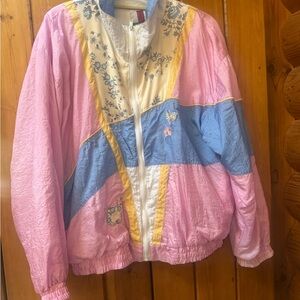 LoveShackFancy vintage collaboration Pastel Floral Colorblock Windbreaker Jacket